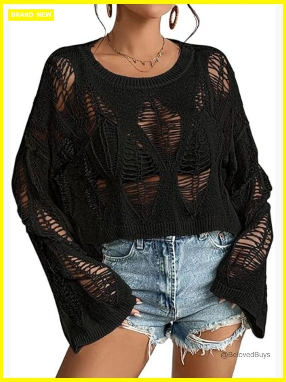 Oversized Bell Sleeve Crop Sweater Gothic Punk Pullover
